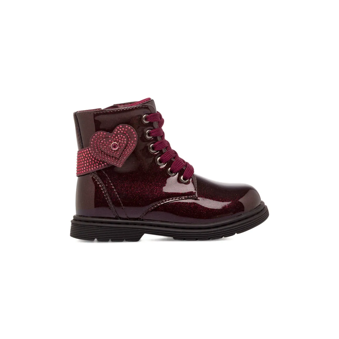 Anfibi bordeaux da Bambina con cuori e strass Dieci Baci