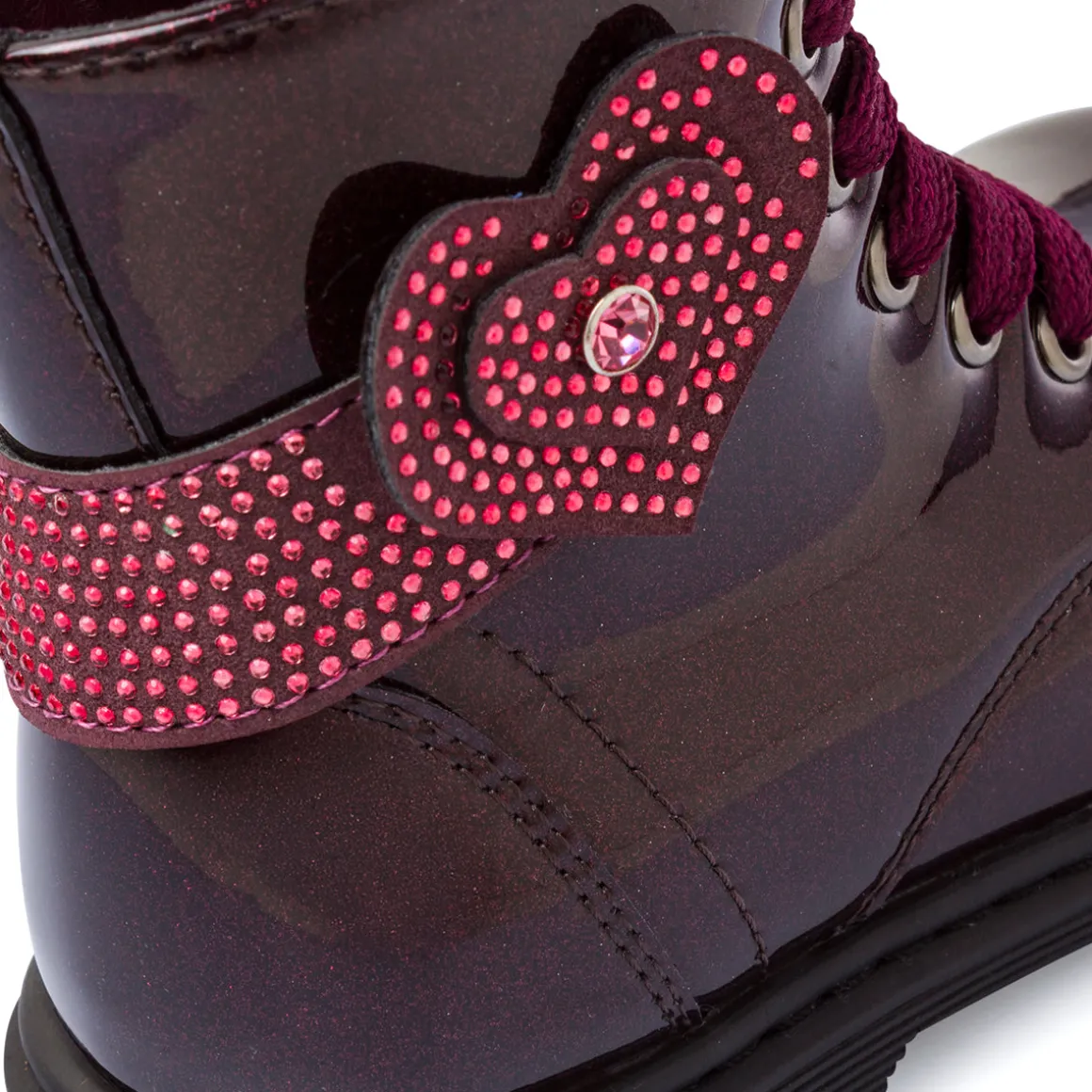 Anfibi bordeaux da Bambina con cuori e strass Dieci Baci