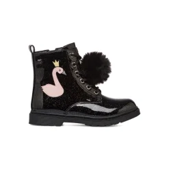 Anfibi da bambina Le scarpe di Alice neri con glitter e dettaglio fenicottero