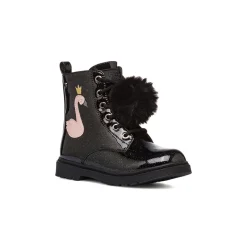 Anfibi da bambina Le scarpe di Alice neri con glitter e dettaglio fenicottero