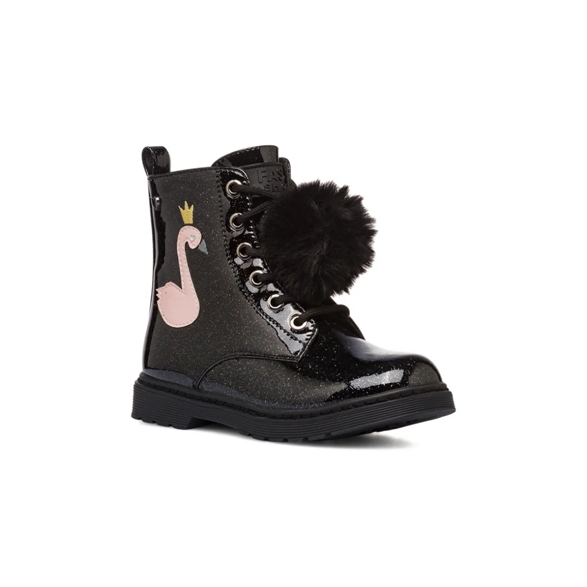 Anfibi da bambina Le scarpe di Alice neri con glitter e dettaglio fenicottero