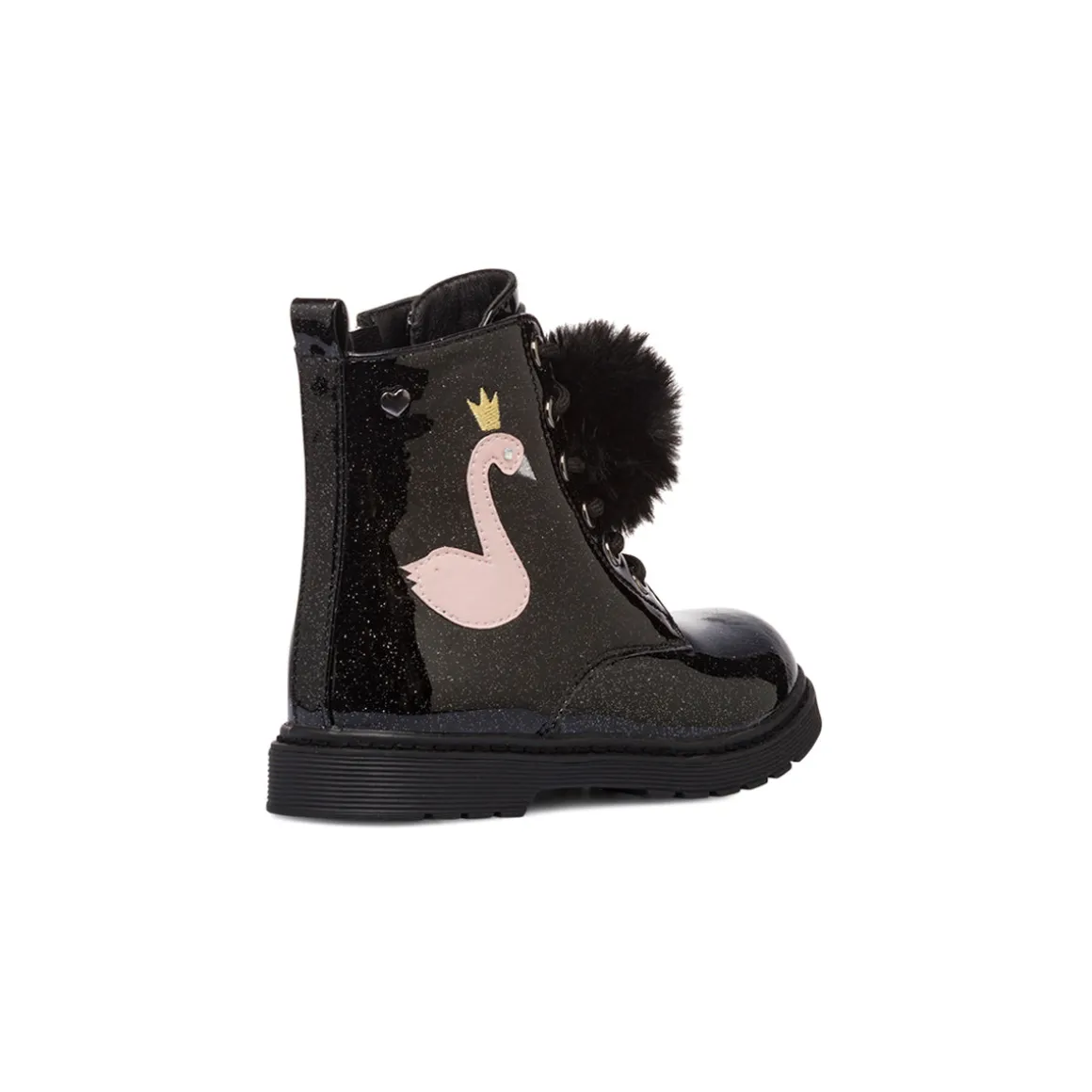 Anfibi da bambina Le scarpe di Alice neri con glitter e dettaglio fenicottero
