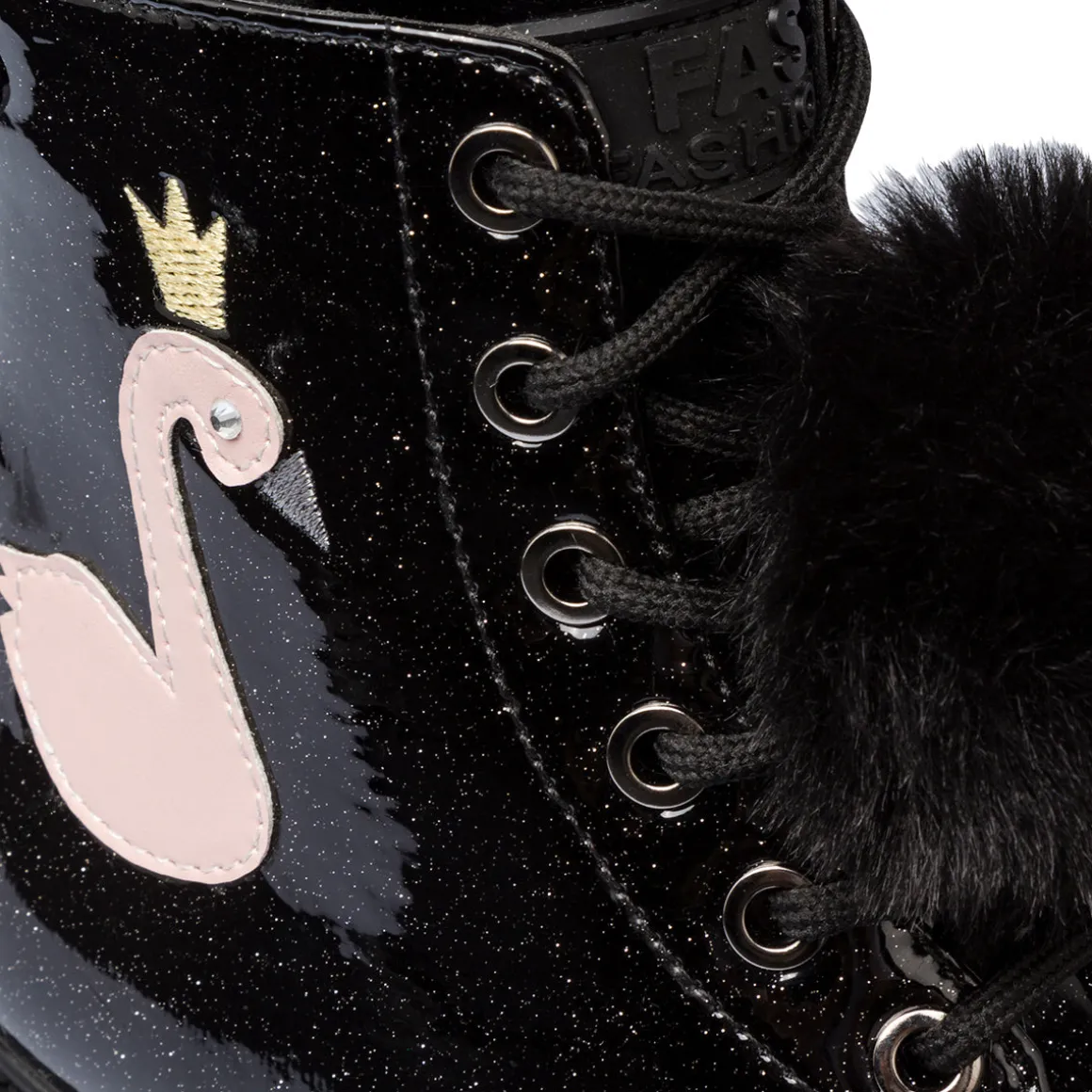 Anfibi da bambina Le scarpe di Alice neri con glitter e dettaglio fenicottero