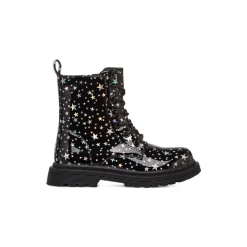 Anfibi da bambina Le scarpe di Alice neri con dettaglio stelle argento