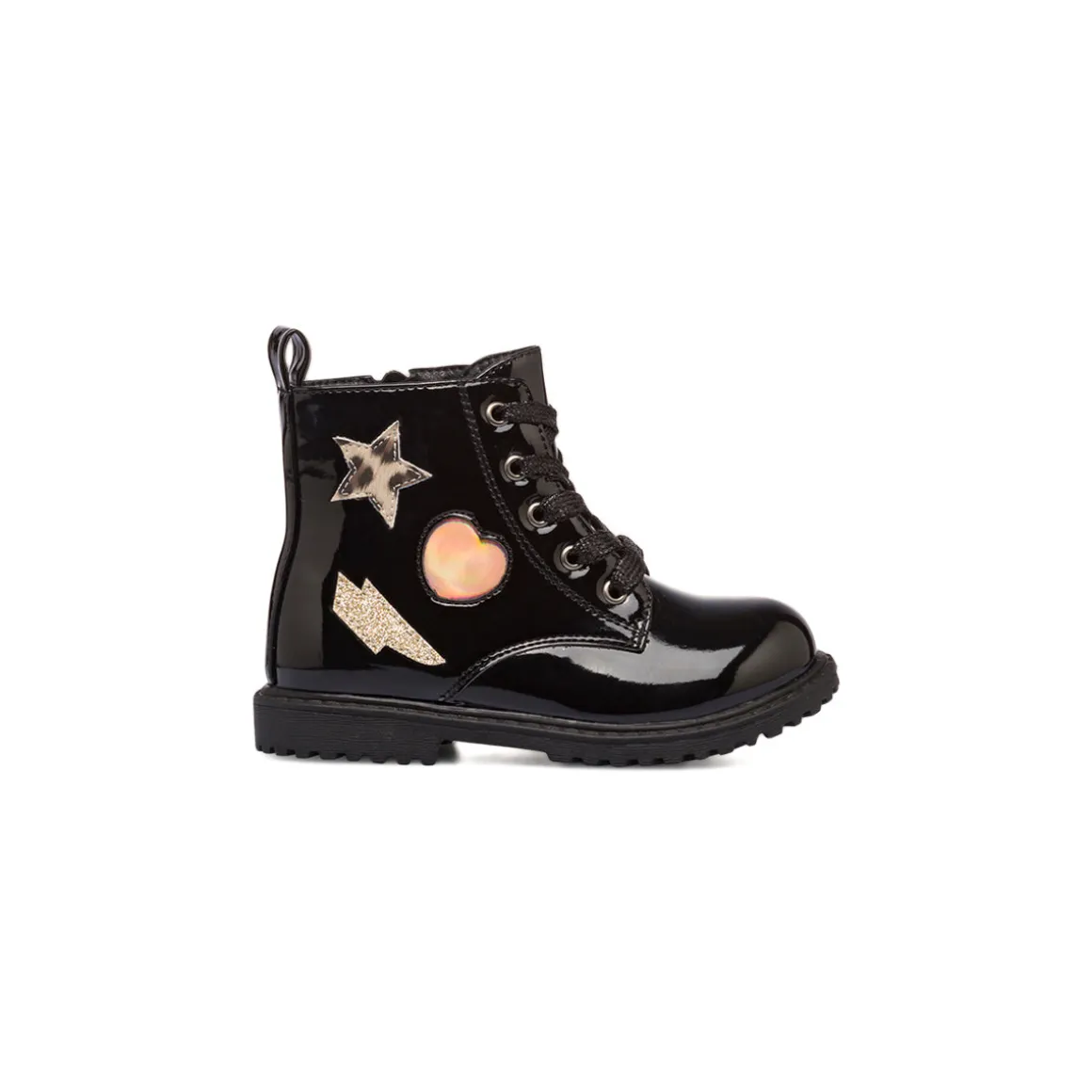 Anfibi da bambina neri effetto vernice Le Scarpe di Alice