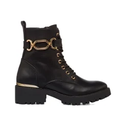 Anfibi da donna neri con cinturino color oro Lora Ferres