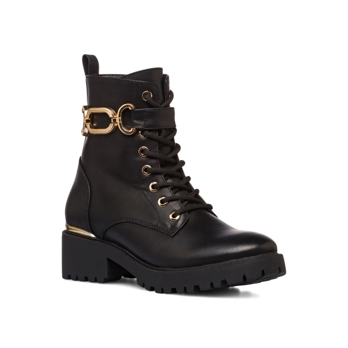 Anfibi da donna neri con cinturino color oro Lora Ferres