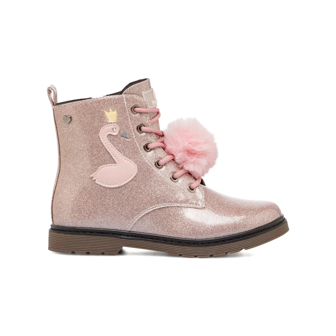 Anfibi da ragazza Le scarpe di Alice rosa con glitter e dettaglio fenicottero