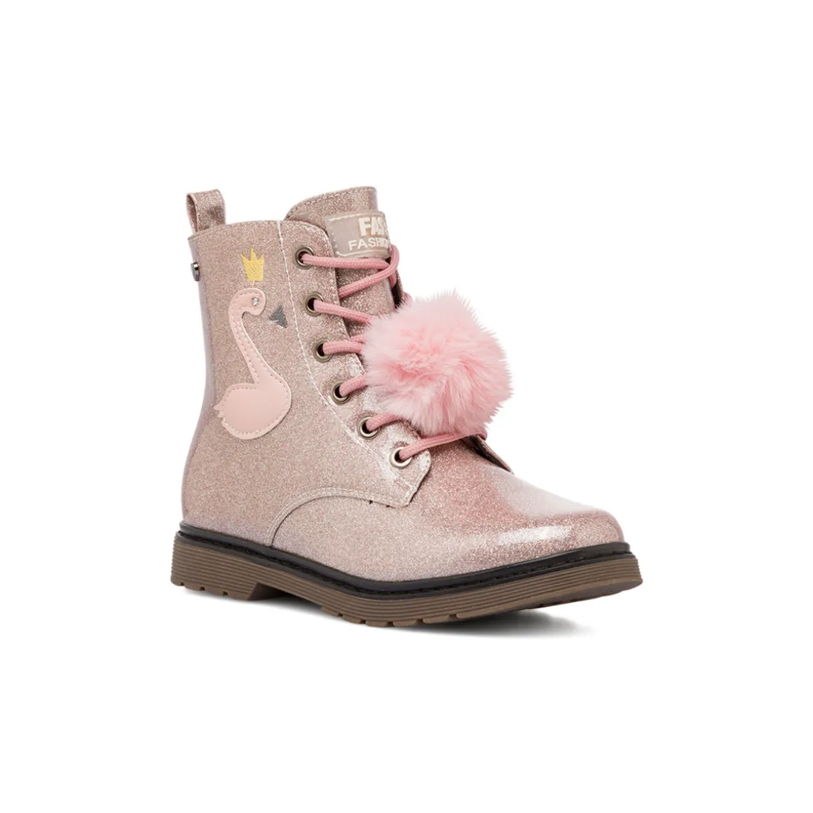 Anfibi da ragazza Le scarpe di Alice rosa con glitter e dettaglio fenicottero
