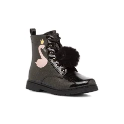 Anfibi da ragazza Le scarpe di Alice nero con glitter e dettaglio fenicottero