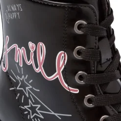 Anfibi da Ragazza neri lucidi con stampa grafica Smile Swish Jeans