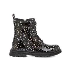 Anfibi neri da ragazza Le scarpe di Alice con dettaglio stelle argento