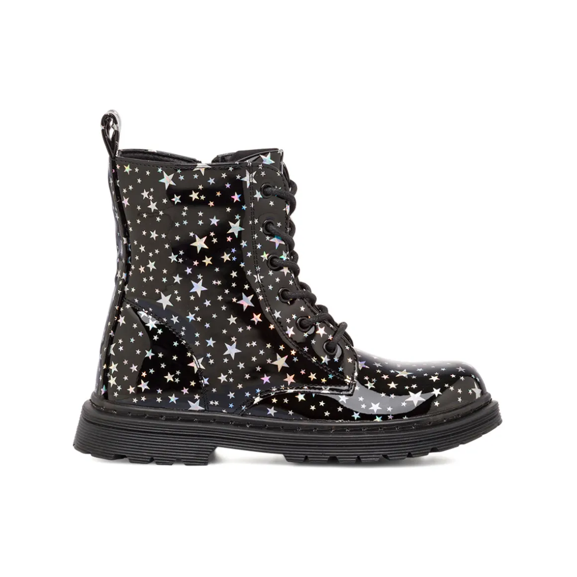 Anfibi neri da ragazza Le scarpe di Alice con dettaglio stelle argento