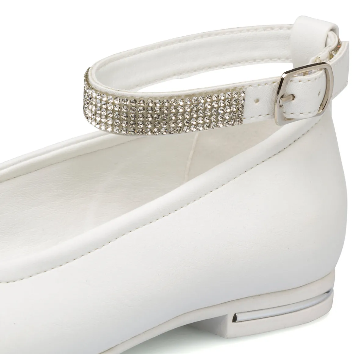 Ballerine bianche da ragazza con strass sul cinturino 10 Baci
