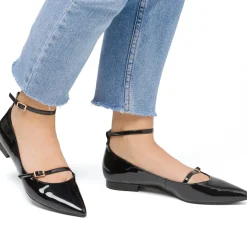 Ballerine da donna nere effetto vernice Lora Ferres con fibbia