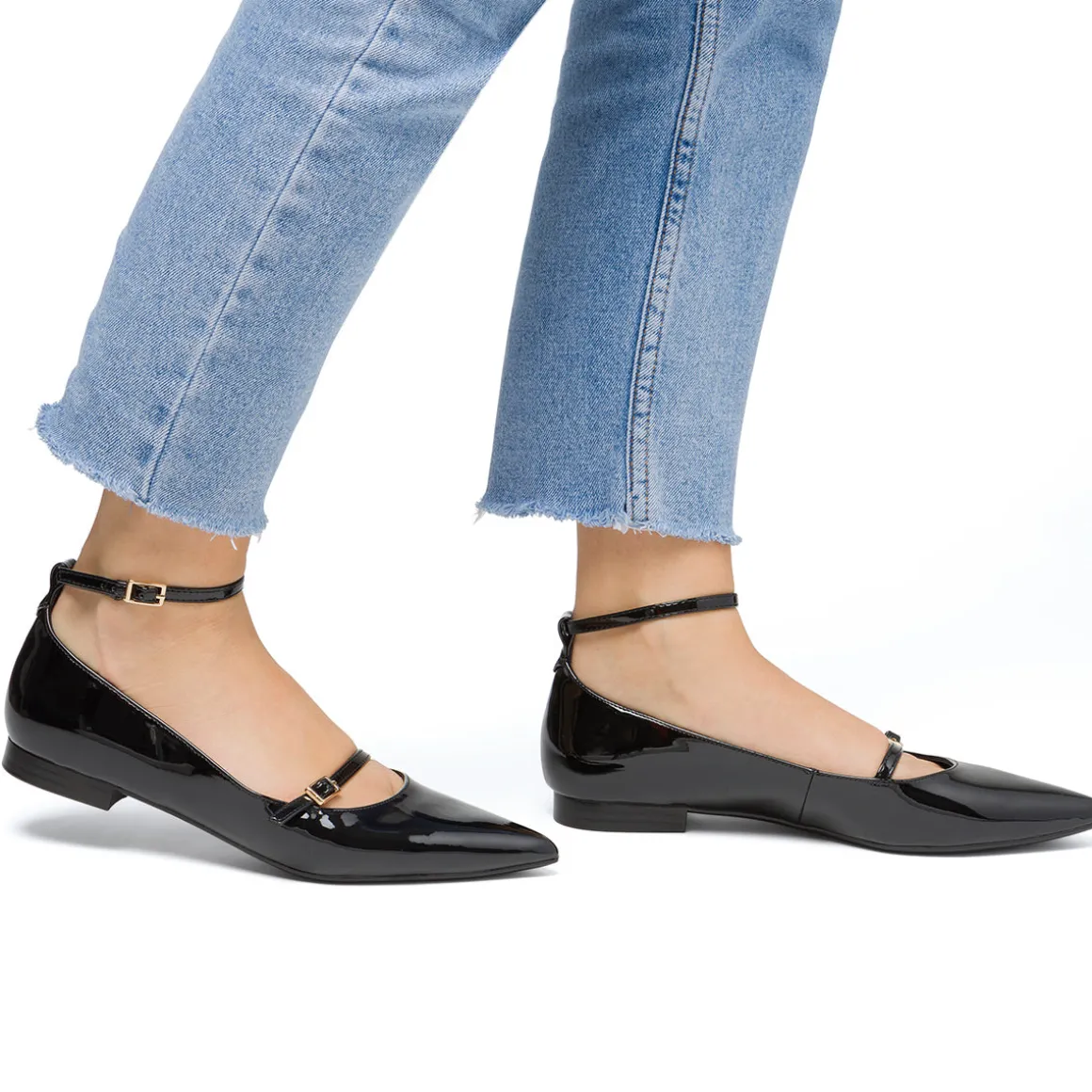 Ballerine da donna nere effetto vernice Lora Ferres con fibbia