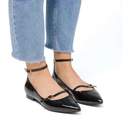 Ballerine da donna nere effetto vernice Lora Ferres con fibbia