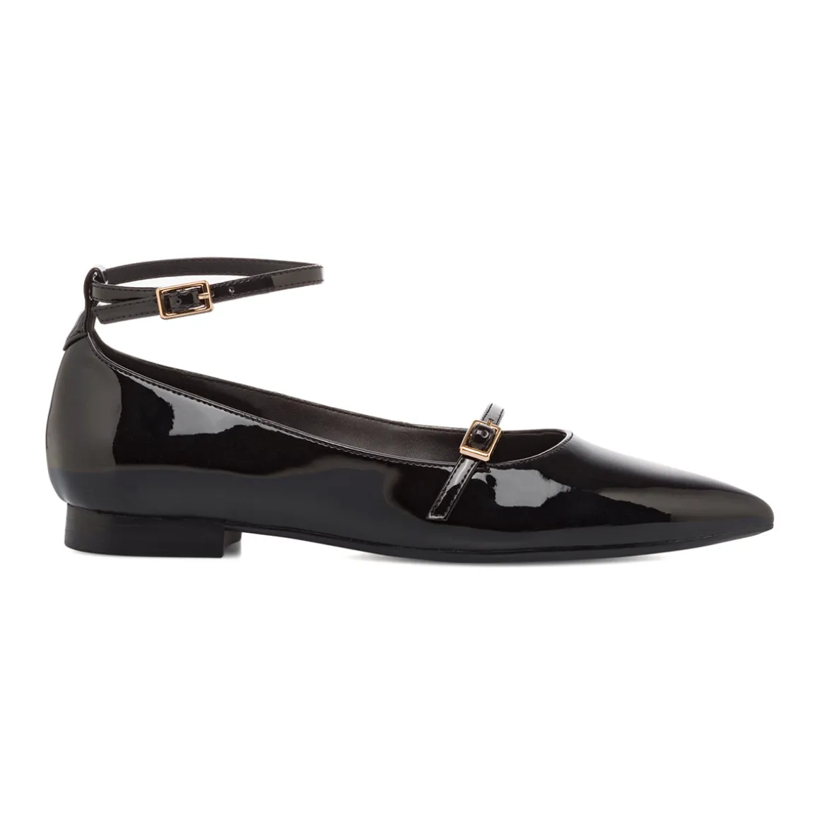 Ballerine da donna nere effetto vernice Lora Ferres con fibbia