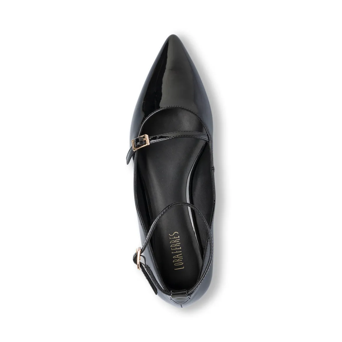 Ballerine da donna nere effetto vernice Lora Ferres con fibbia