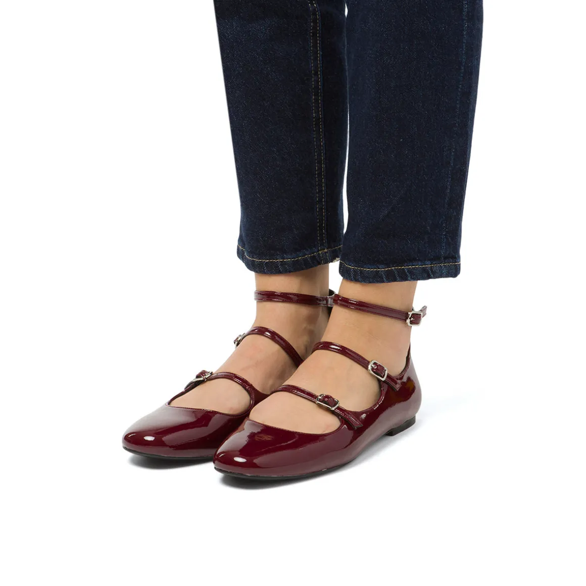 Ballerine Mary Jane da donna bordeaux burgundy con cinturini Swish Jeans