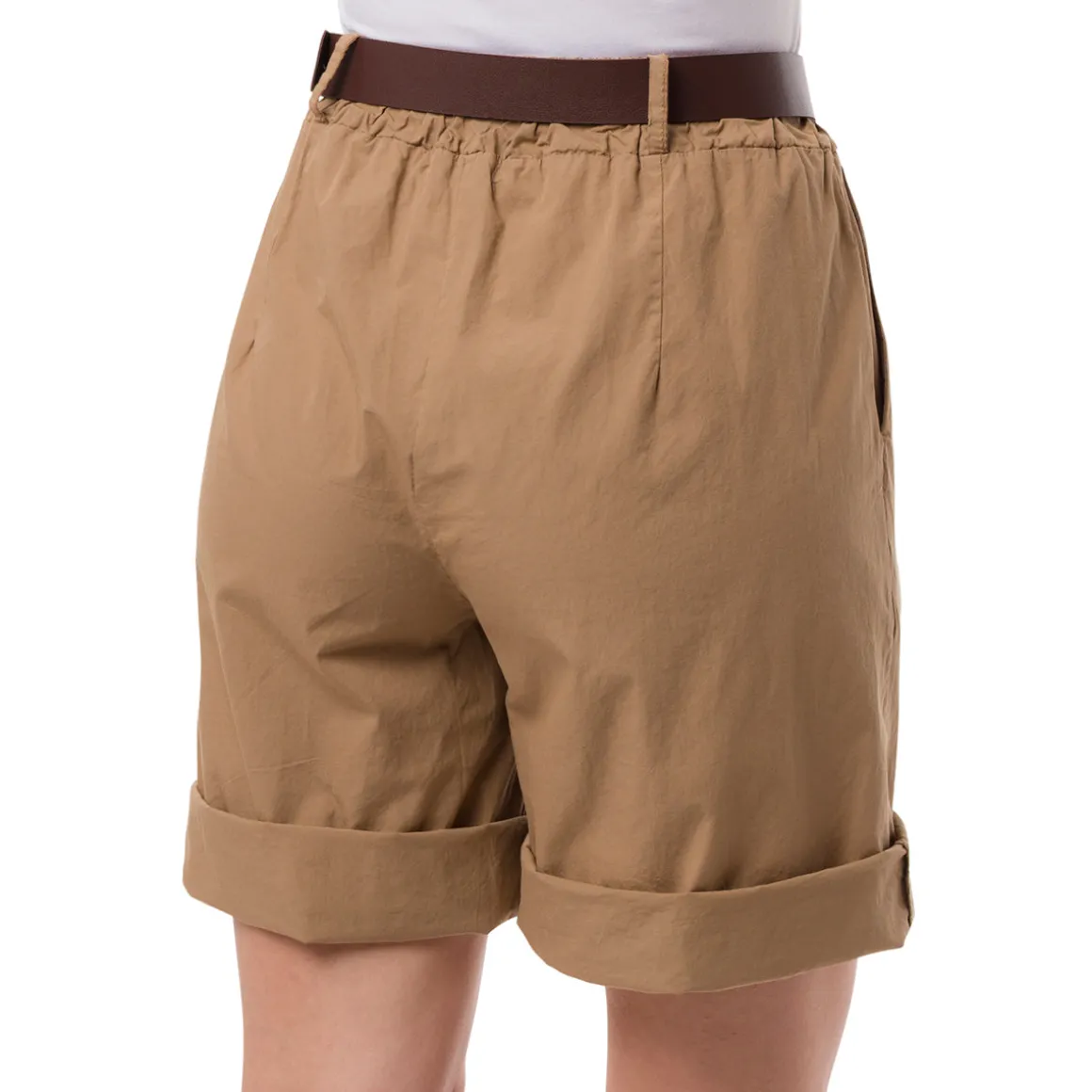 Bermuda Taupe da Donna in cotone con tasche a filetto e cintura Swish Jeans