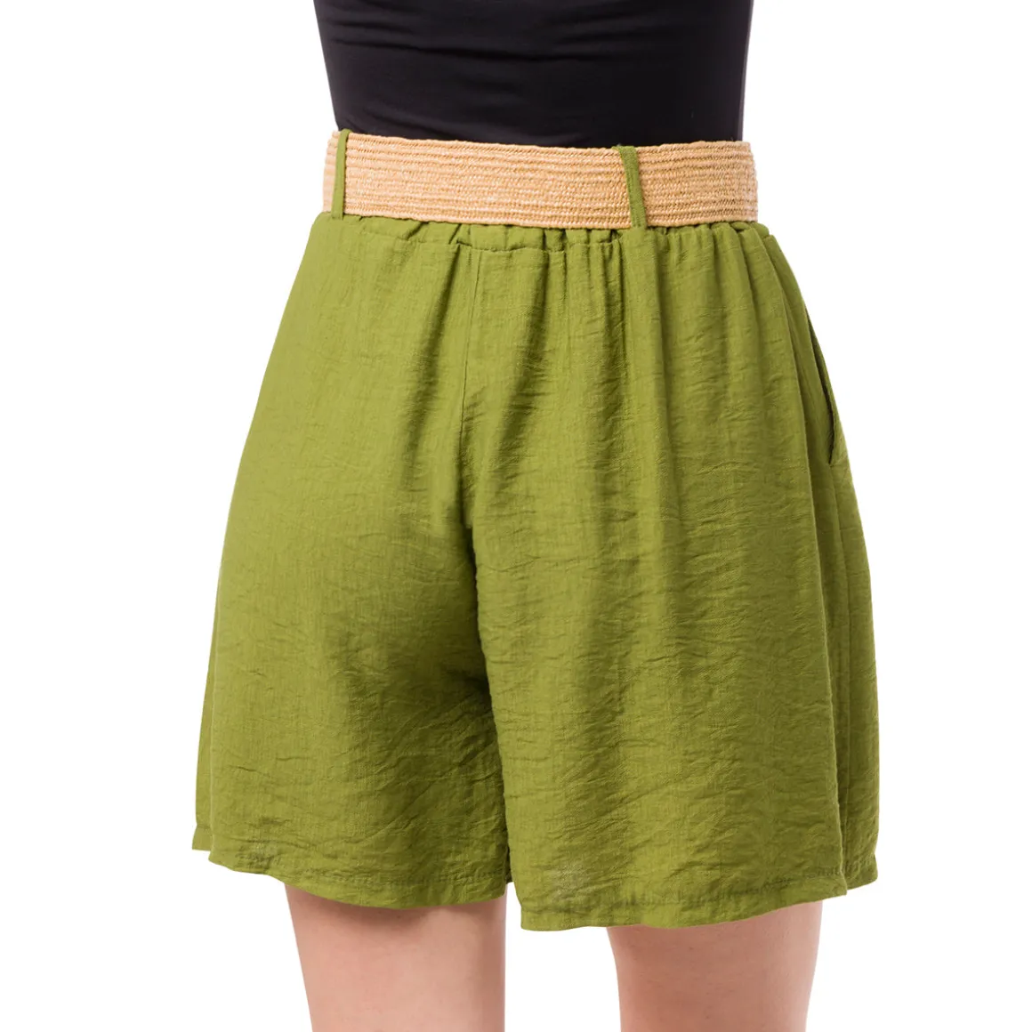 Bermuda Verdi da Donna con tasche a filetto e cintura in Rafia Swish Jeans