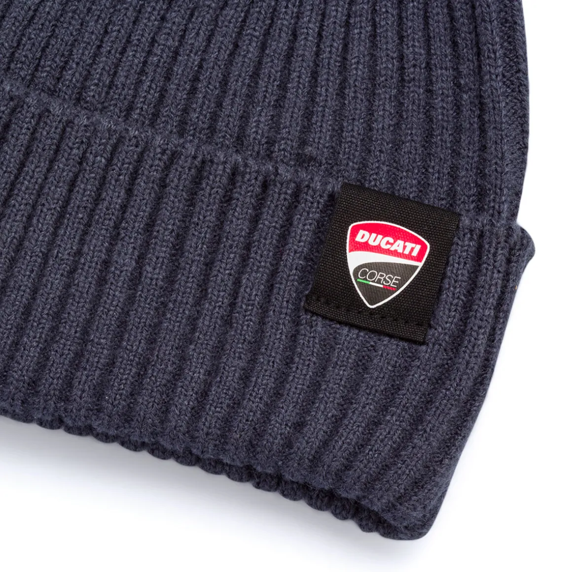 Berretto da Uomo blu scuro a coste con patch logo Ducati Corse