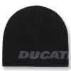 Berretto da uomo reversibile nero in maglia con logo a contrasto Ducati Corse