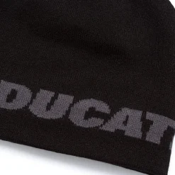 Berretto da uomo reversibile nero in maglia con logo a contrasto Ducati Corse