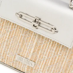 Borsa a Mano Argento da Donna con fibbia e inserto in rafia Lora Ferres
