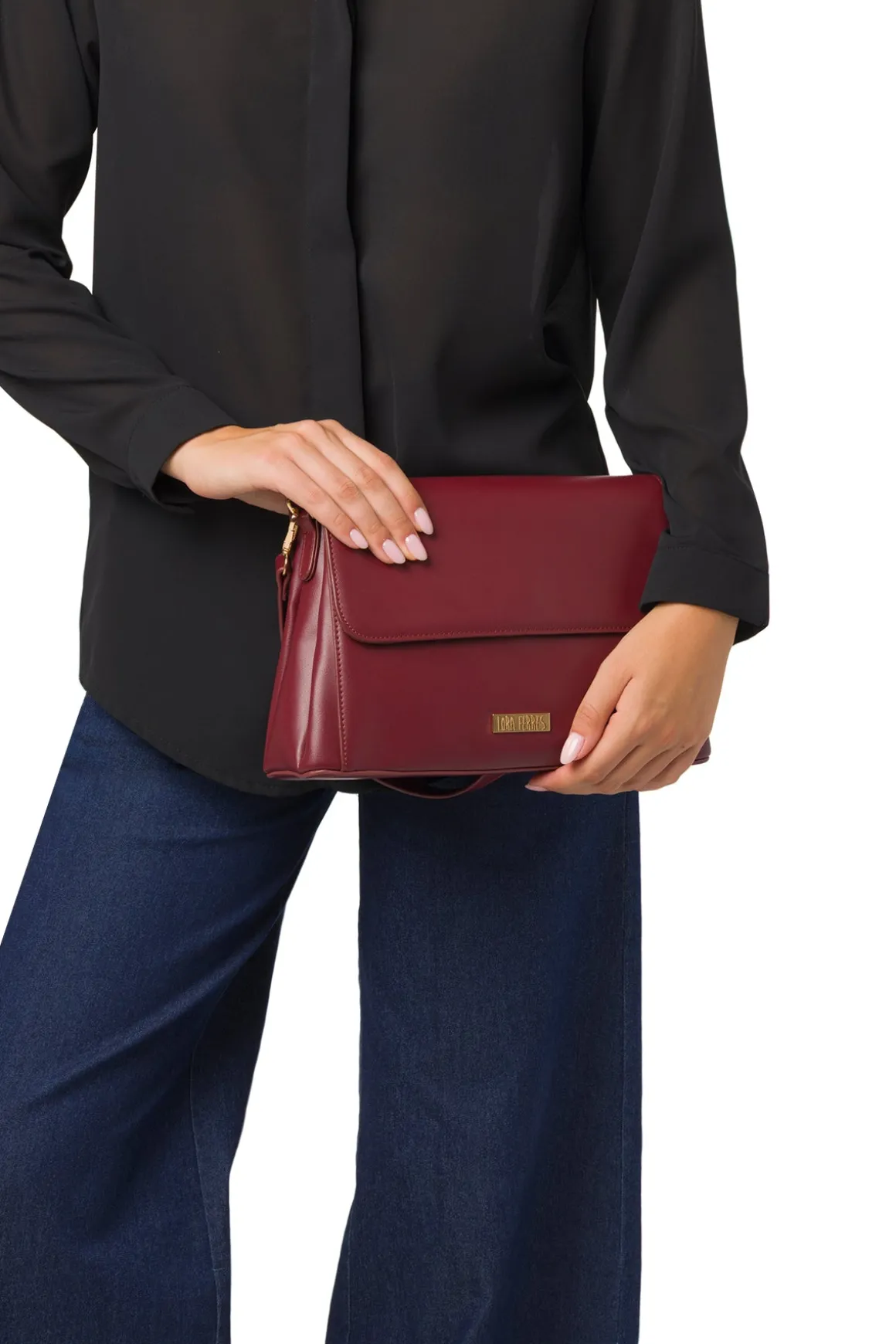 Borsa a mano Bordeaux da Donna con logo Lora Ferres
