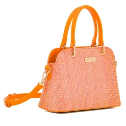 Borsa a mano da Donna Arancione effetto raffia con logo frontale Lora Ferres