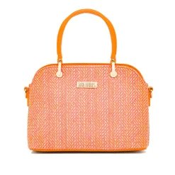 Borsa a mano da Donna Arancione effetto raffia con logo frontale Lora Ferres