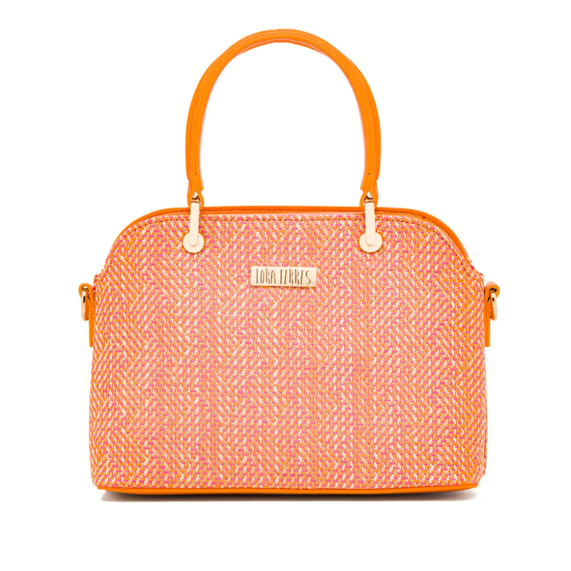 Borsa a mano da Donna Arancione effetto raffia con logo frontale Lora Ferres