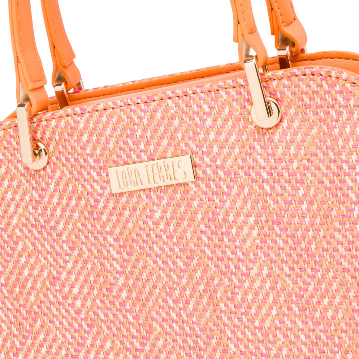 Borsa a mano da Donna Arancione effetto raffia con logo frontale Lora Ferres