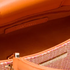 Borsa a mano da Donna Arancione effetto raffia con logo frontale Lora Ferres
