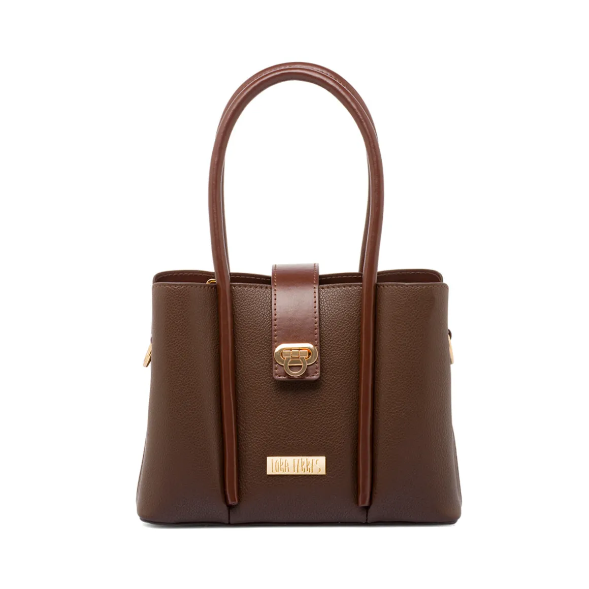 Borsa a Mano da Donna Marrone con Dettagli Oro Lora Ferres