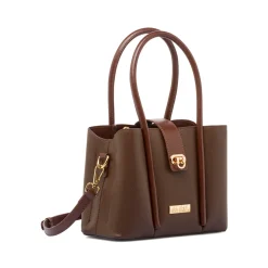 Borsa a Mano da Donna Marrone con Dettagli Oro Lora Ferres