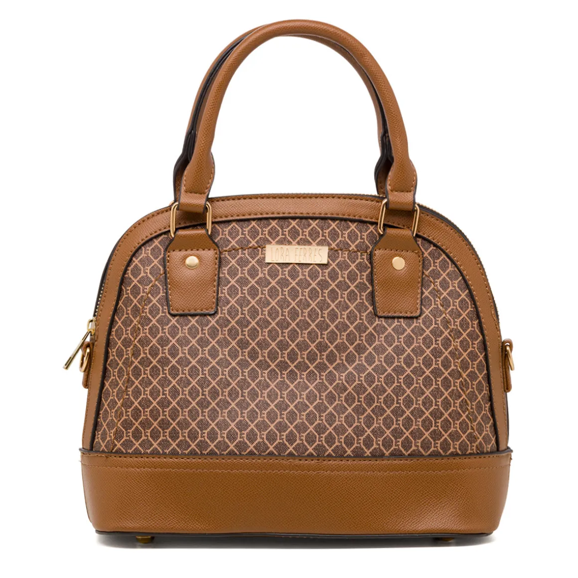 Borsa a mano da donna marrone con logo Lora Ferres