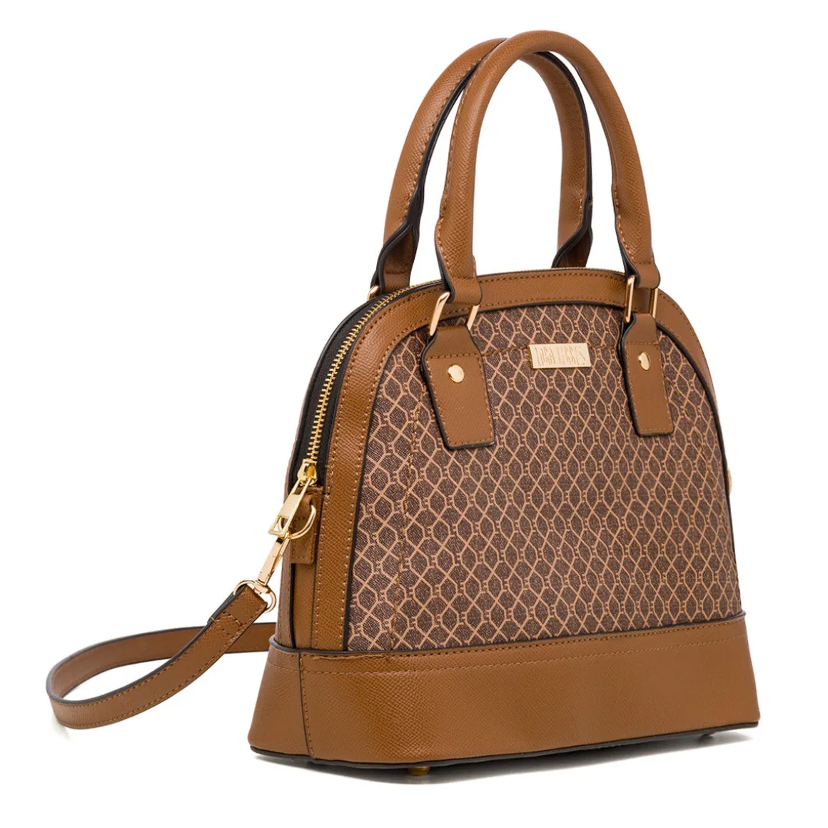Borsa a mano da donna marrone con logo Lora Ferres