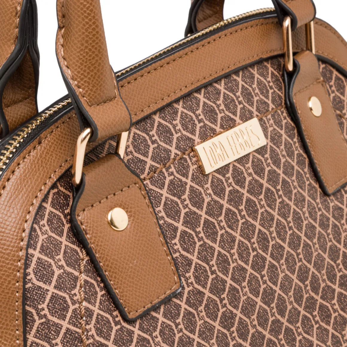 Borsa a mano da donna marrone con logo Lora Ferres