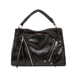Borsa a Mano da Donna Nera con Zip Decorative Lora Ferres