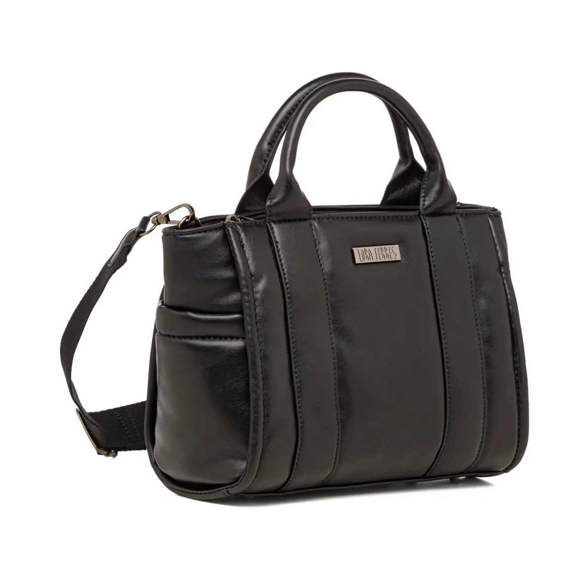 Borsa a mano nera da donna con logo Lora Ferres