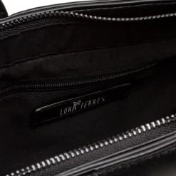Borsa a mano nera da donna con logo Lora Ferres