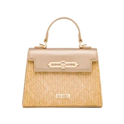 Borsa a Mano Oro da Donna con fibbia dorata e inserto in rafia Lora Ferres