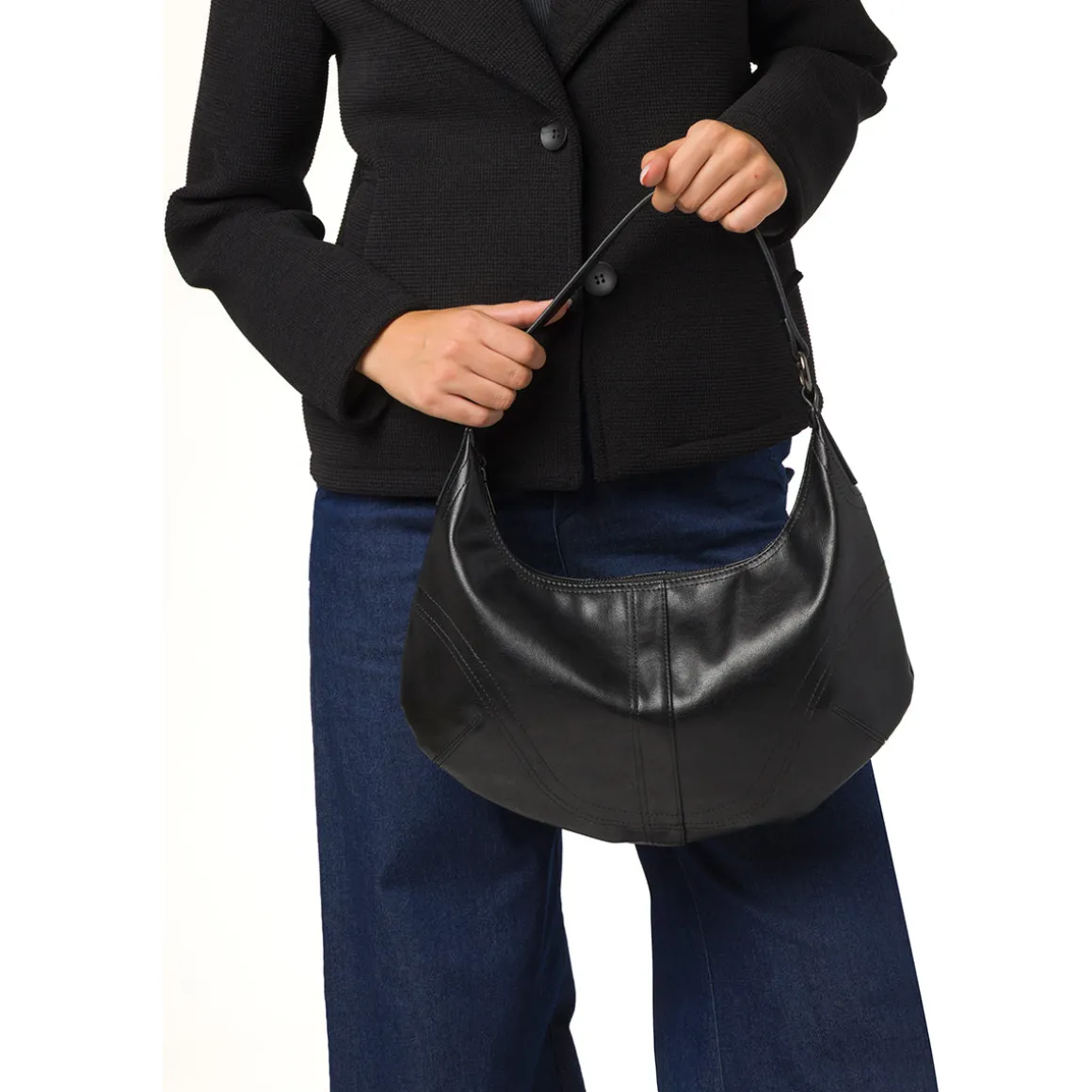 Borsa a mezzaluna nera da Donna Lora Ferres