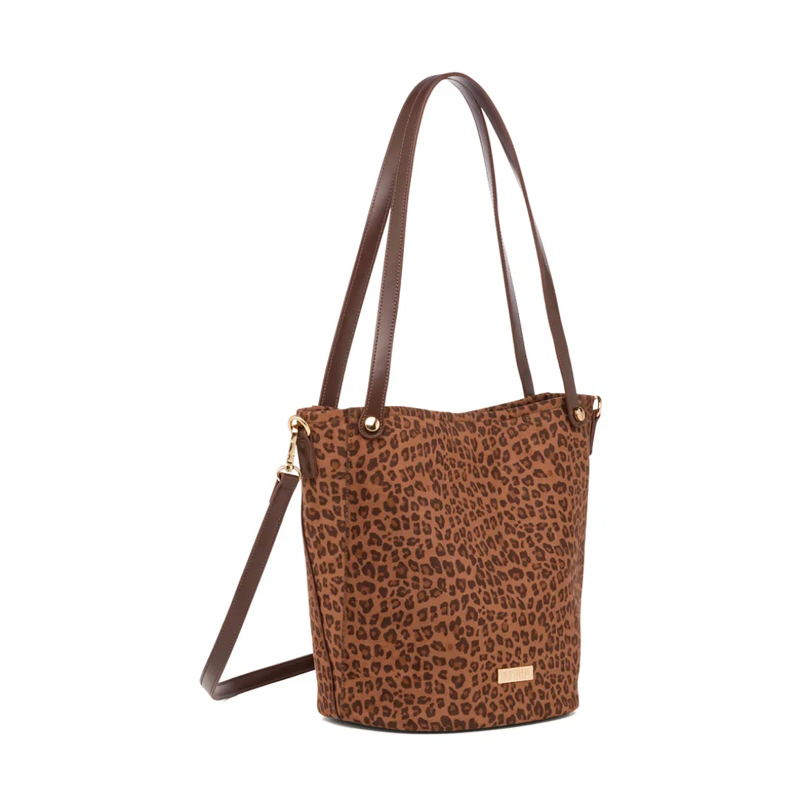 Borsa a secchiello con stampa animalier marrone da Donna Lora Ferres