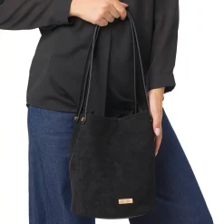 Borsa a secchiello nera da Donna con logo Lora Ferres