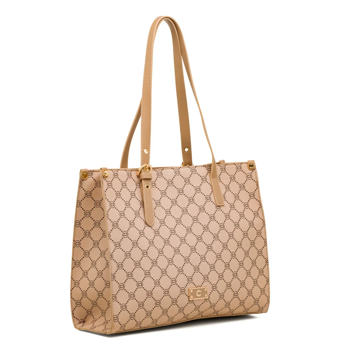 Borsa a spalla beige da Donna con dettaglio logo metallizzato Carrera Jeans