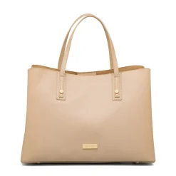 Borsa a spalla beige da Donna con inserti e logo dorati Lora Ferres